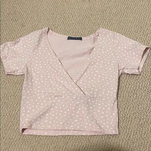 Brandy Melville pink floral cross top